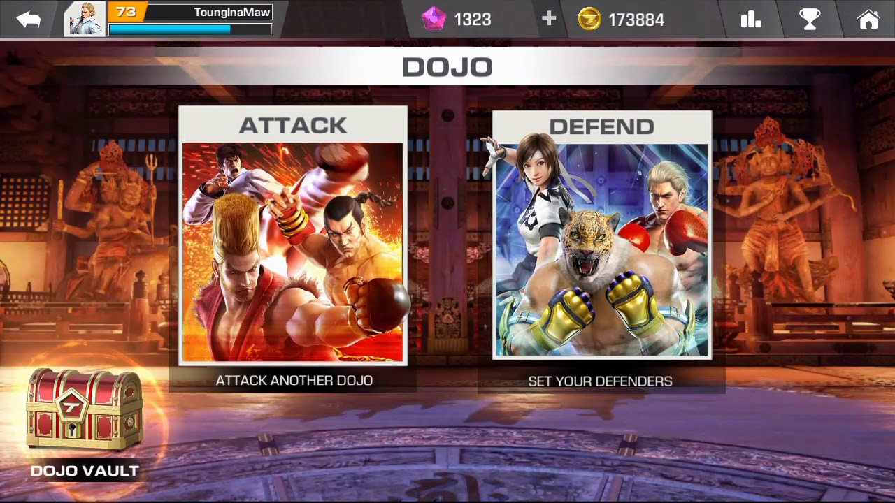 Imagen del menú multijugador o "Dojo" de Tekken Mobile.