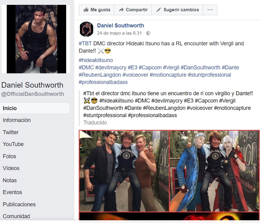 En esta captura del perfil oficial de Daniel Southworth podemos ver como claramente deja caer que Devil May Cry tendrá presencia en el E3 2018