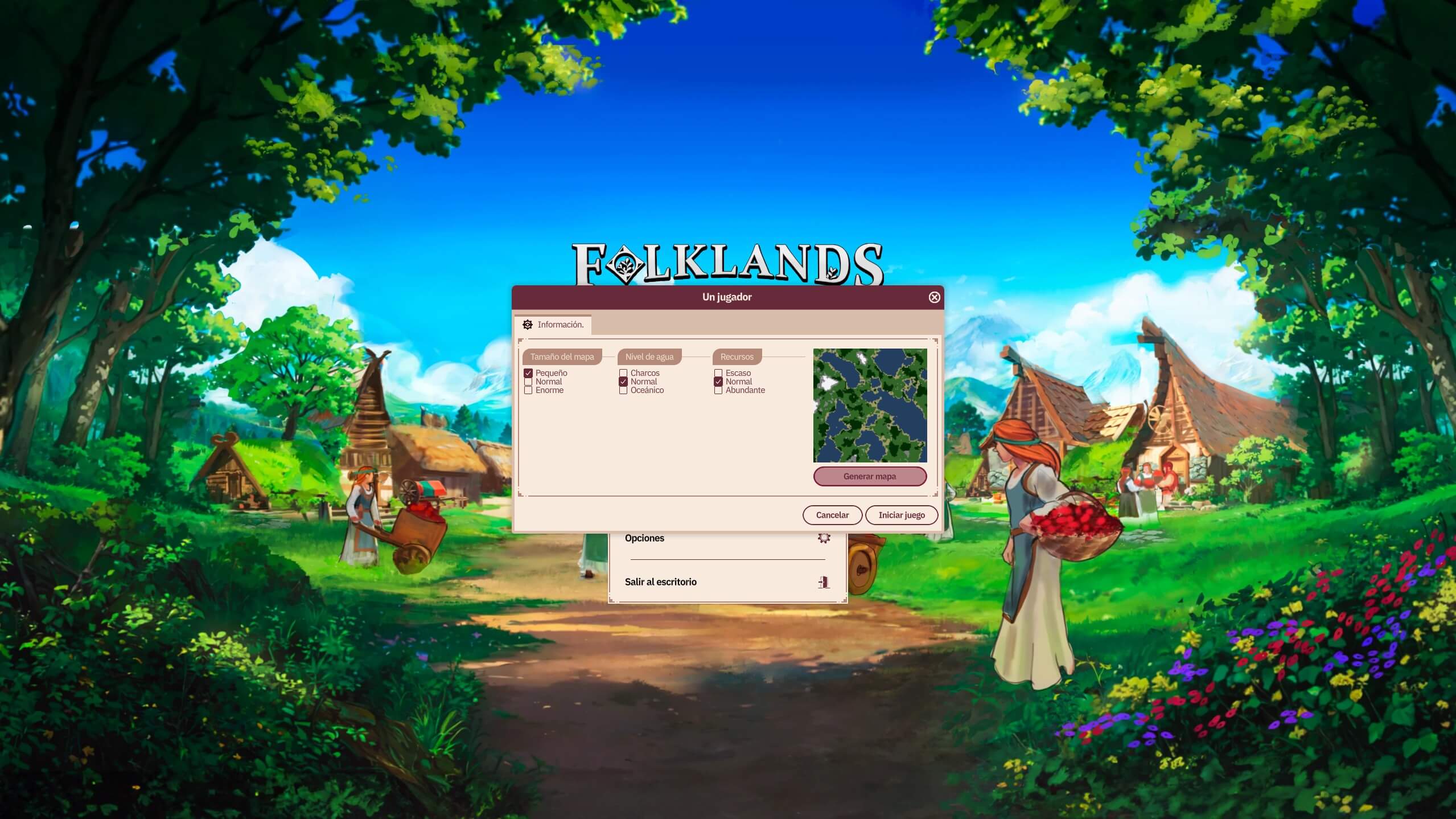 Primeras impresiones de Folklands | Los mapas se generan de manera procedural y podemos elegir entre varios parámetros.