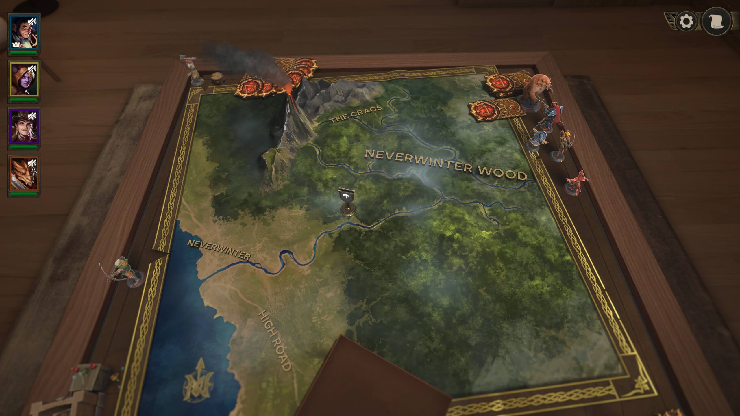 Análisis de Demeo x Dungeons and Dragons: Battlemarked | La campaña 1 tiene lugar en Neverwinter y podemos ir seleccionando las misiones en este mapa. Lo malo es que en los diálogos se traducen los nombres y términos como "Nunca Invierno" no quedan demasiado bien.