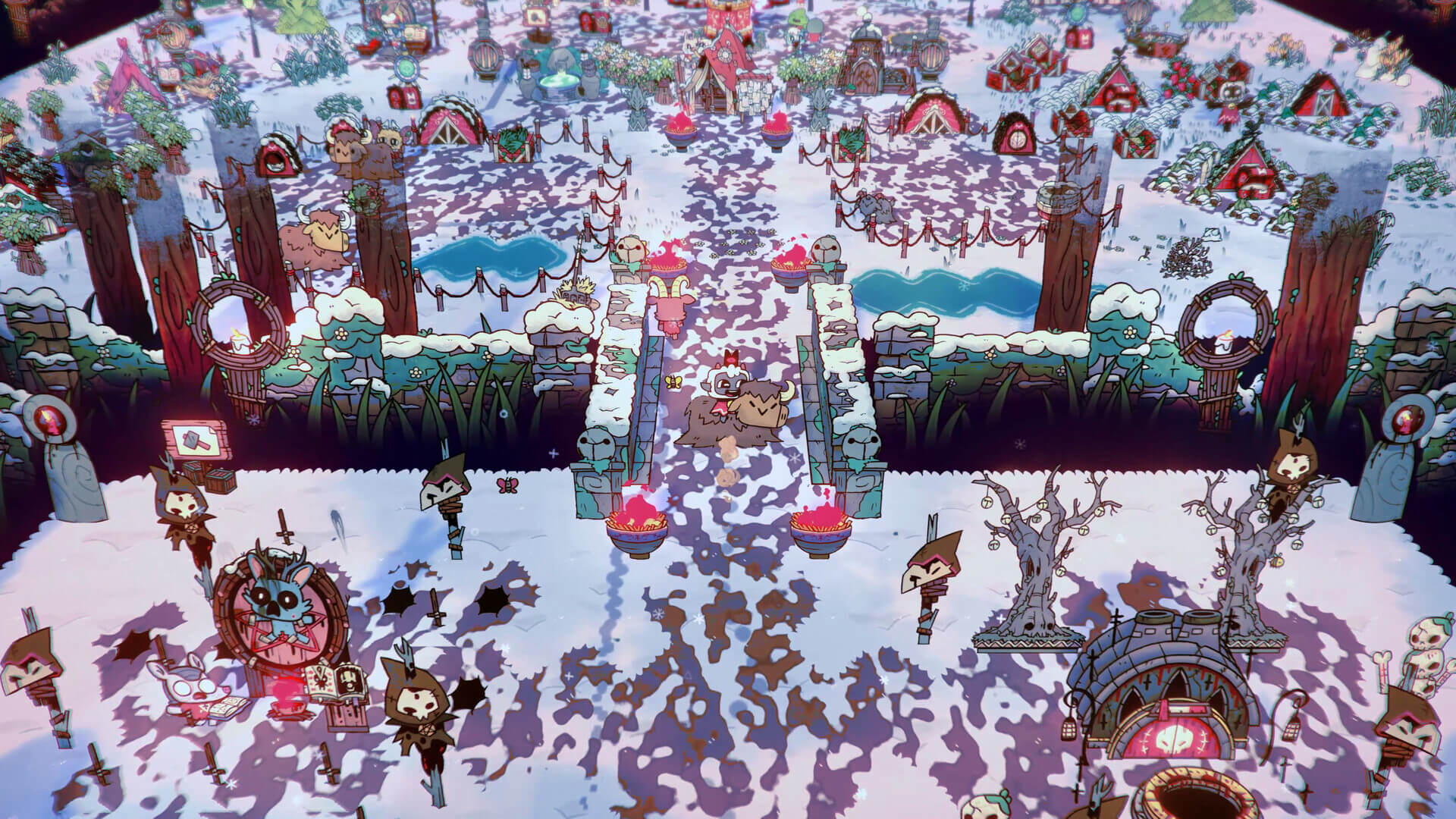 Análisis de Cult of the Lamb: Woolhaven | Es increíble lo bien que le sienta el invierno a la estética del juego.