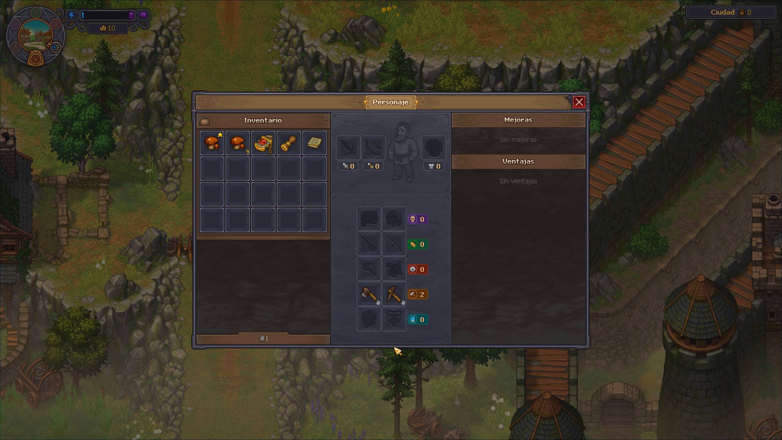 Análisis Graveyard Keeper | Muestra del inventario en early game, libre de spoilers.